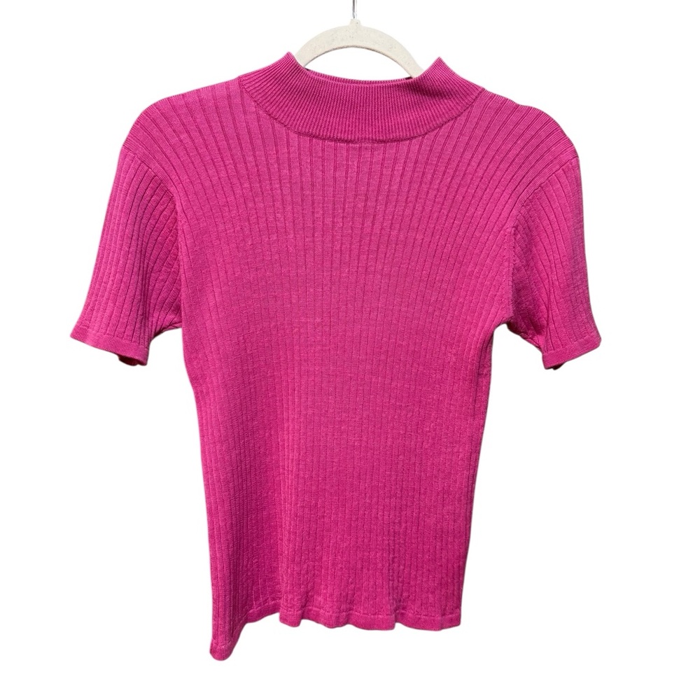 Vintageā Anna Gray Silk Ribbed Sweater Top Pink Fitted Mock Neck Classic Sz M